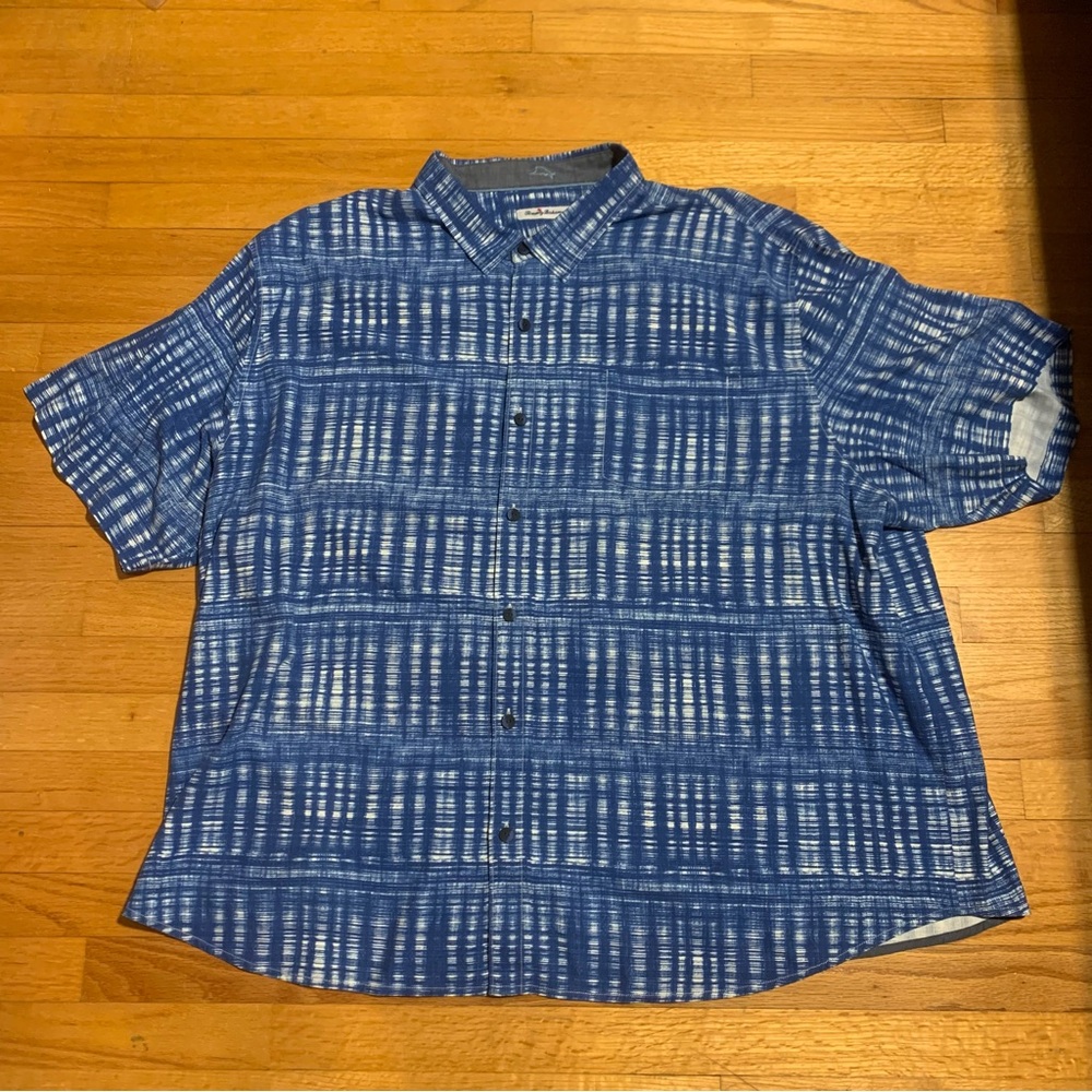 Tommy Bahama Daybreak Batik Silk Short Sleeve Camp Shirt Blue Men’s 4XLB